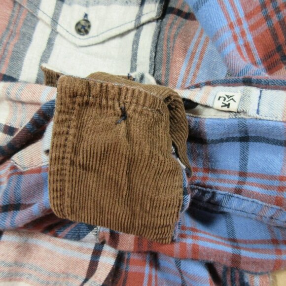 Kavu womens blue rust white plaid corduroy flip an elbow patch flannel shirt XS - Picture 7 of 9